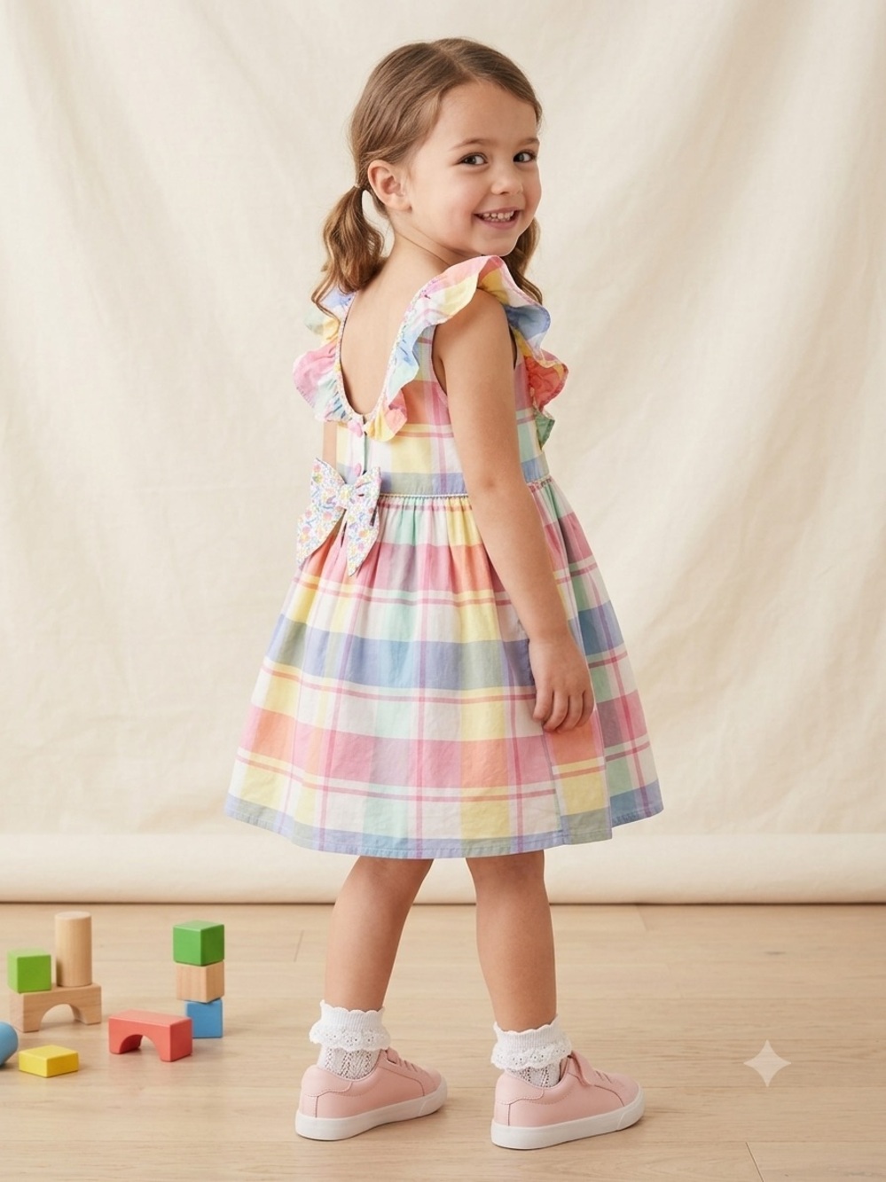 Tommy Bahama Pastel Plaid Ruffle Back Girls' Dress